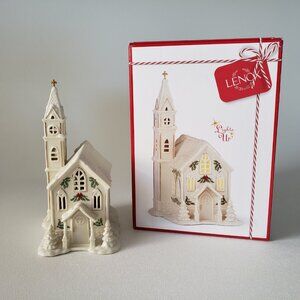 Lenox Holiday Village Lit Church NIB - White Ceramic Christmas Houses - Lighted